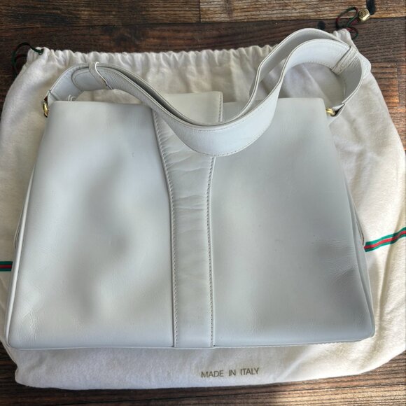 Vintage Gucci White Leather Shoulder Bag – 1960s/1970s Italian Classic - Picture 2 of 10